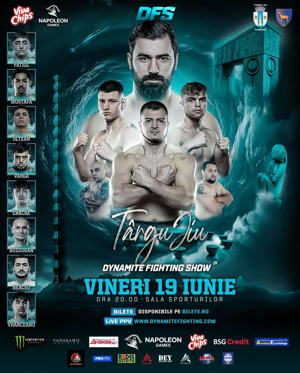 Dynamite Fighting Show 31 – Târgu Jiu – revenirea lui Andrei Stoica - 19 iun 2026, la Sala Sporturilor, Târgu Jiu
